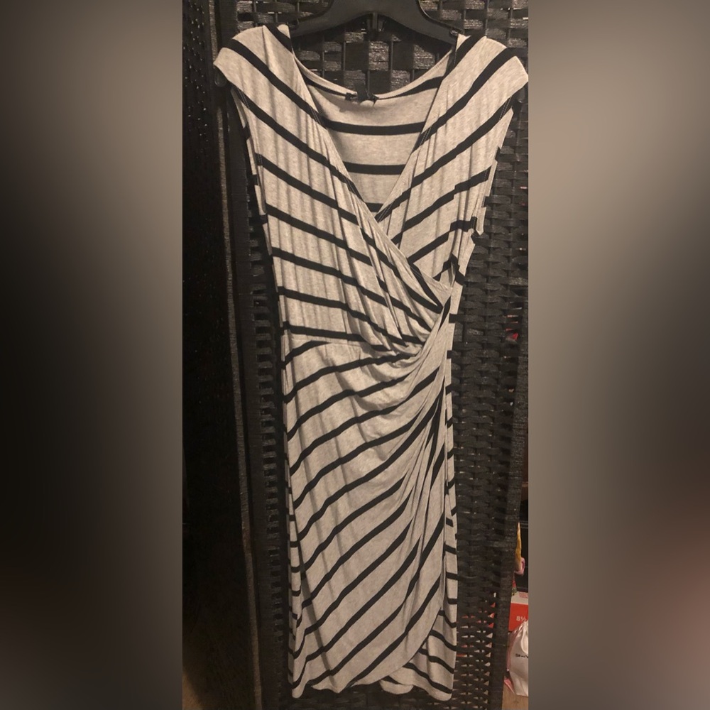 le chateau Gray and Black Striped Midi Dress